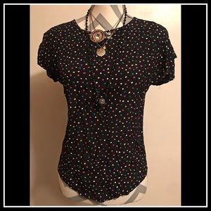 Vintage 80s/90s Black and Rainbow Polka Dot top S